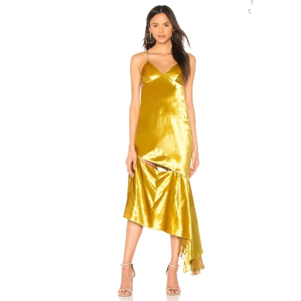 Milly Gold Velour Velvet Bias Slip Dress Size 0